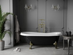 Mexen Retro freistehende Badewanne 170 x 75 cm, weiß/schwarz, goldene Füße - 53251707575-50