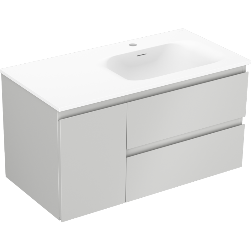 Mexen Orio Badezimmerschrank 90 cm mit Waschbecken Vela rechts, 2S, 1D, grau matt/weiß matt - 91A13-09047-3-BBFFF62-W23P01