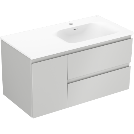 Mexen Orio Badezimmerschrank 90 cm mit Waschbecken Vela rechts, 2S, 1D, grau matt/weiß matt - 91A13-09047-3-BBFFF62-W23P01