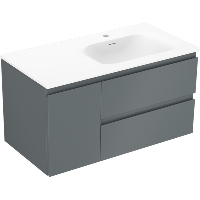 Mexen Orio Badezimmerschrank 90 cm mit Waschbecken Vela rechts, 2S, 1D, Graphit matt/weiß matt - 91A13-09047-3-BBFFF66-W23P01