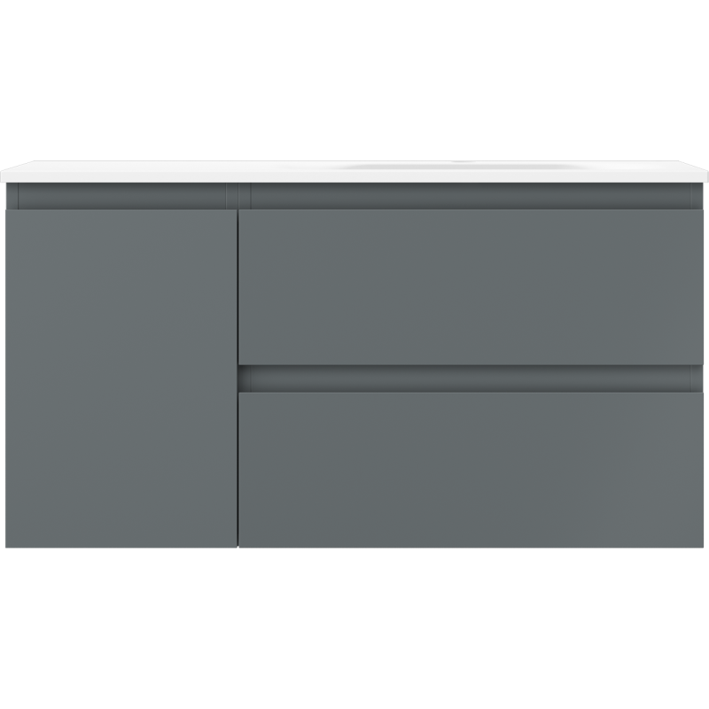 Mexen Orio Badezimmerschrank 90 cm mit rechtem Waschbecken Vela, 2S, 1D, Graphit matt/weiß matt - 91A13-09047-3-BBFFF66-W23P01