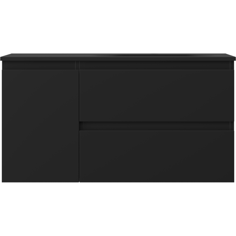 Mexen Orio Badezimmerschrank 90 cm mit Waschbecken Vela rechts, 2S, 1D, schwarz matt - 91A13-09047-3-BBFFF71-W23P71