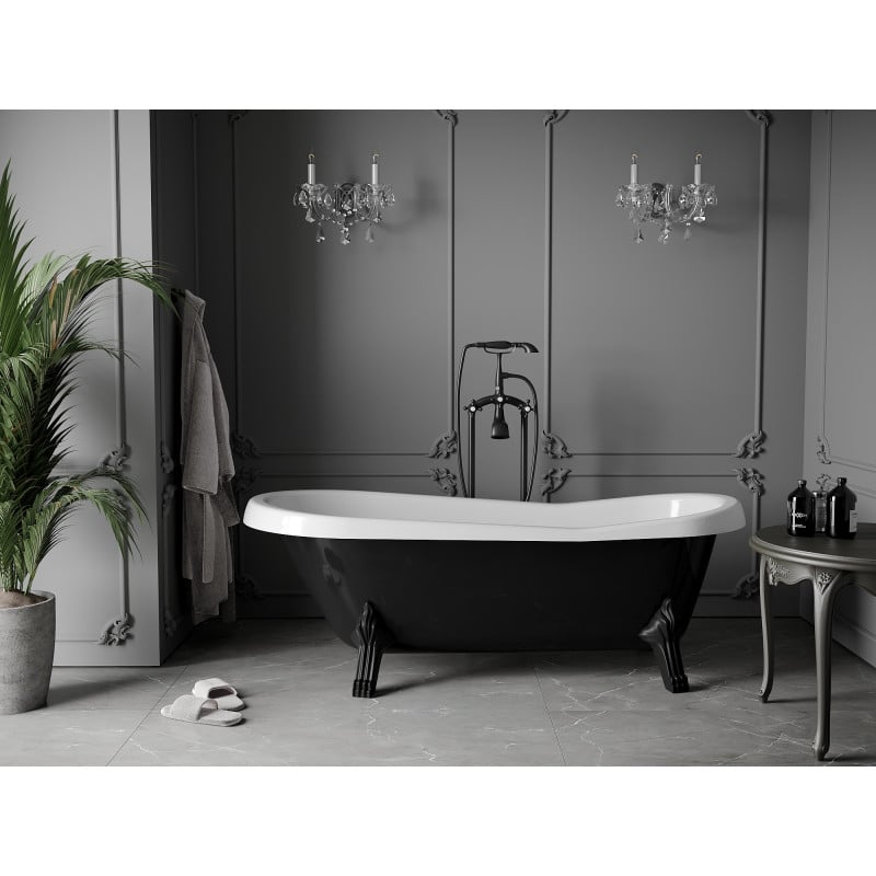 Mexen Retro freistehende Badewanne 170 x 75 cm, weiß/schwarz, schwarze Beine - 53251707575-70