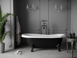 Mexen Retro freistehende Badewanne 170 x 75 cm, weiß/schwarz, schwarze Beine - 53251707575-70