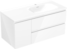 Mexen Orio Badezimmerschrank 100 cm mit Waschbecken Vela rechts, 2S, 1T, weiß glänzend - 91A13-10047-3-BBFFF00-W23P00