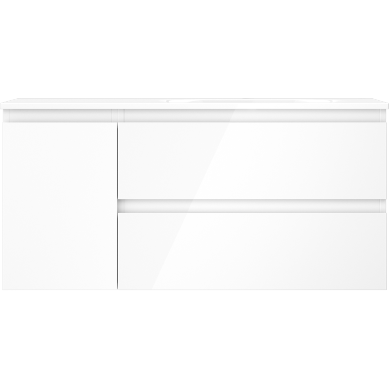 Mexen Orio Badezimmerschrank 100 cm mit Waschbecken Vela rechts, 2S, 1T, weiß glänzend - 91A13-10047-3-BBFFF00-W23P00