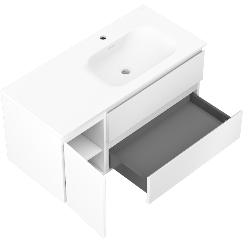 Mexen Orio Badezimmerschrank 100 cm mit Waschbecken Vela rechts, 2S, 1T, weiß matt - 91A13-10047-3-BBFFFF01-W23P01