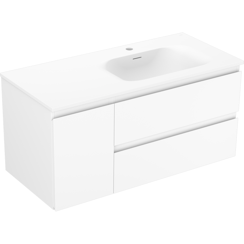 Mexen Orio Badezimmerschrank 100 cm mit Waschbecken Vela rechts, 2S, 1T, weiß matt - 91A13-10047-3-BBFFFF01-W23P01