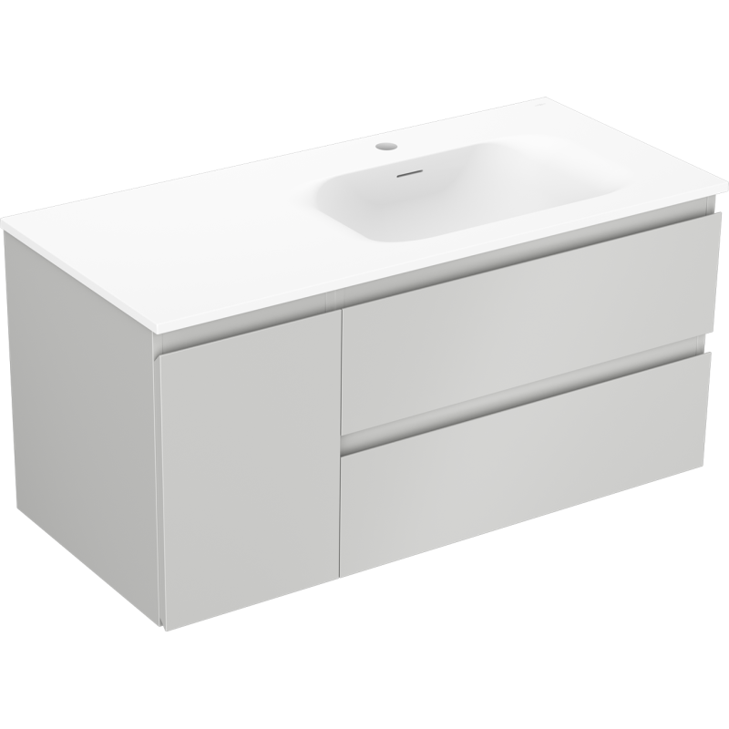 Mexen Orio Badezimmerschrank 100 cm mit Waschbecken Vela rechts, 2S, 1D, grau matt/weiß matt - 91A13-10047-3-BBFFF62-W23P01