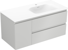 Mexen Orio Badezimmerschrank 100 cm mit Waschbecken Vela rechts, 2S, 1D, grau matt/weiß matt - 91A13-10047-3-BBFFF62-W23P01