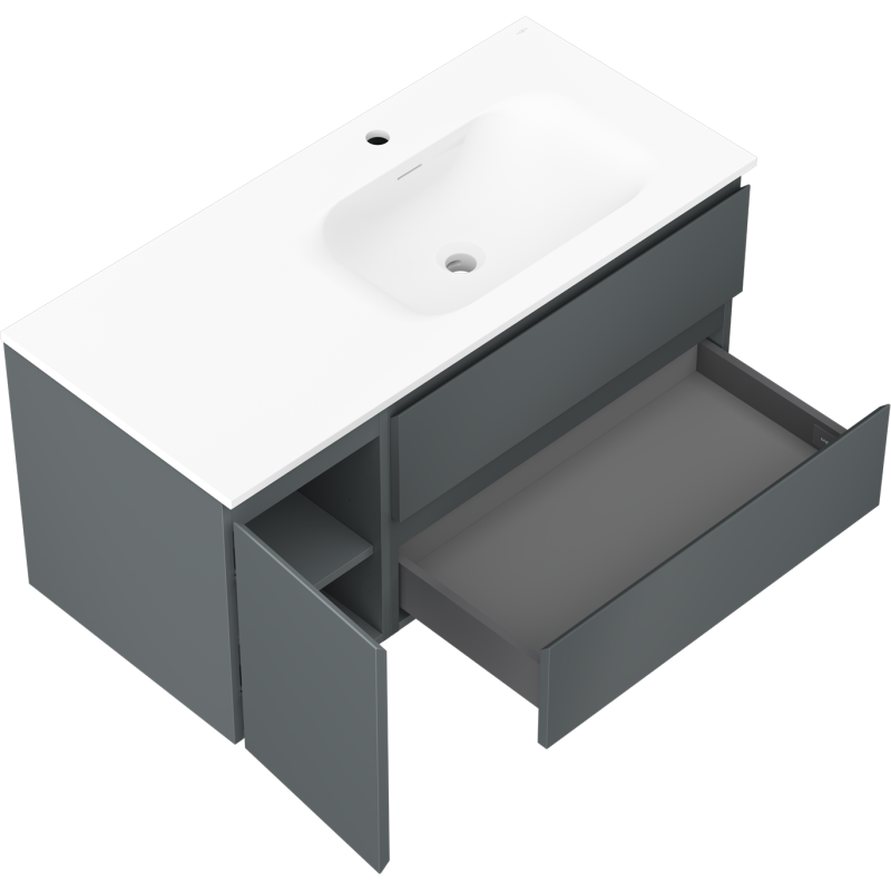 Mexen Orio 100 cm Badezimmerschrank mit Waschbecken Vela rechts, 2S, 1D, grafit matt/weiß matt - 91A13-10047-3-BBFFF66-W23P01