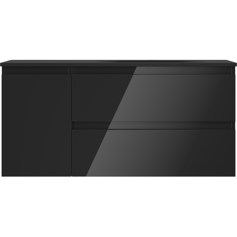 Mexen Orio Badezimmerschrank 100 cm mit Waschbecken Vela rechts, 2S, 1D, schwarz glänzend/schwarz matt