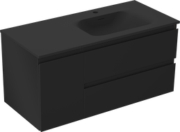 Mexen Orio Badezimmerschrank 100 cm mit Waschbecken Vela rechts, 2S, 1T, schwarz matt - 91A13-10047-3-BBFFF71-W23P71