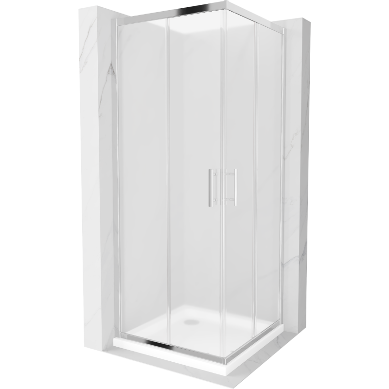 Mexen Rio quadratische Duschkabine 90 x 90 cm, Eisoptik, Chrom + Flat Brausewanne, weiß - 860-090-090-01-30-4010