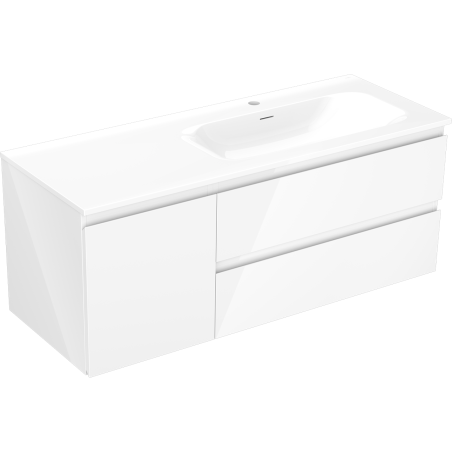Mexen Orio Badezimmerschrank 120 cm mit Waschbecken Vela rechts, 2S, 1D, weiß glänzend - 91A13-12047-3-BBFFF00-W23P00
