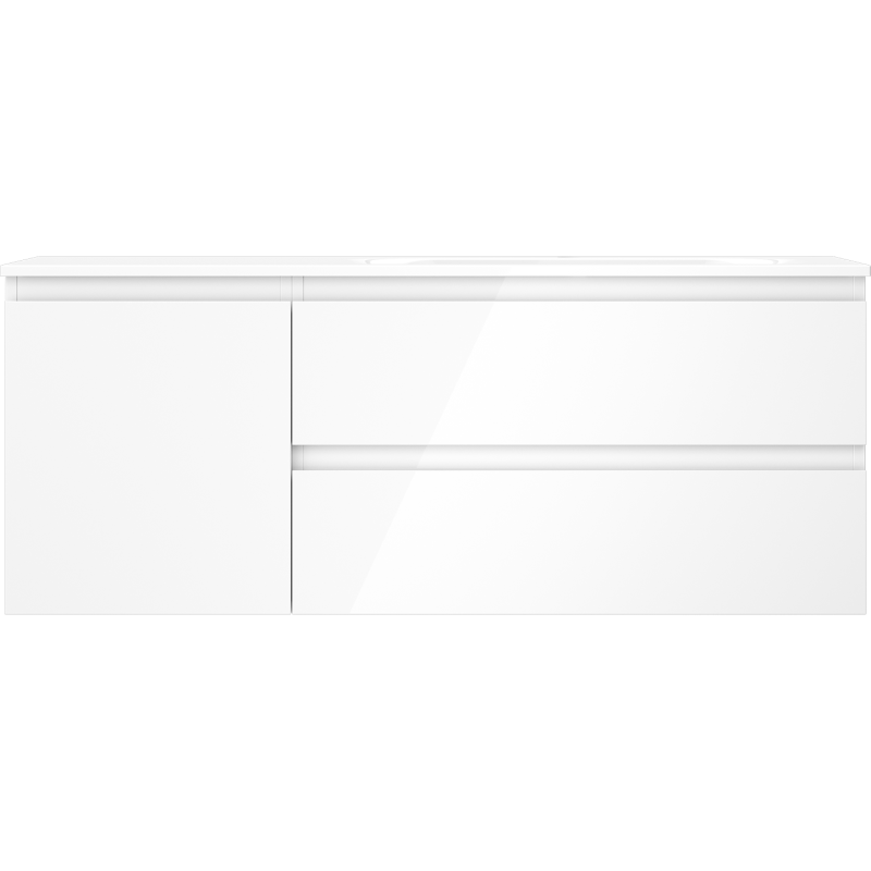 Mexen Orio Badezimmerschrank 120 cm mit Waschbecken Vela rechts, 2S, 1D, weiß glänzend - 91A13-12047-3-BBFFF00-W23P00