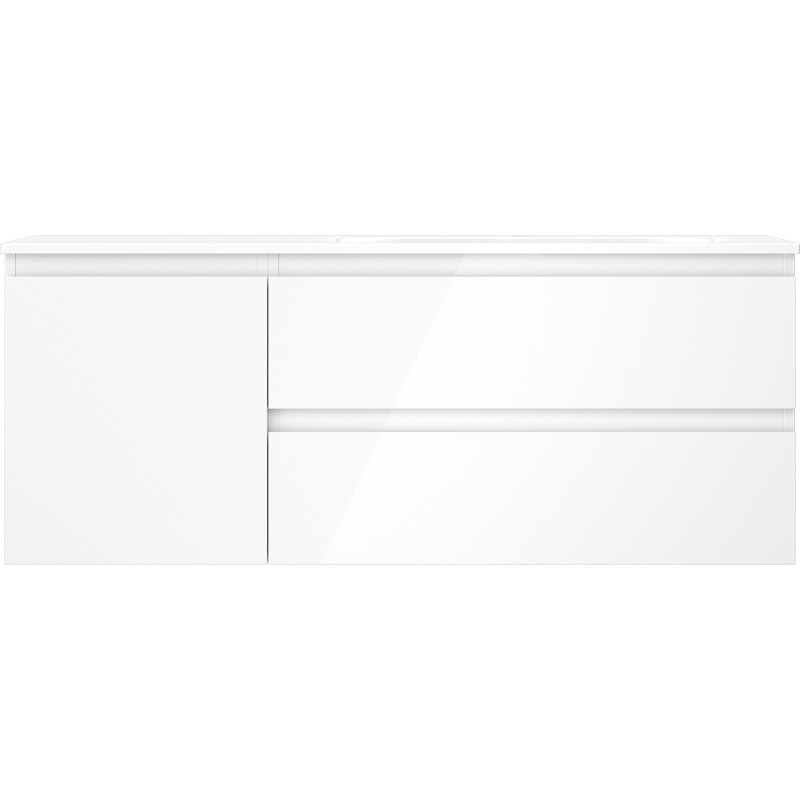Mexen Orio Badezimmerschrank 120 cm mit Waschbecken Vela rechts, 2S, 1T, weiß glänzend - 91A13-12047-3-BBFFF00-W23P00