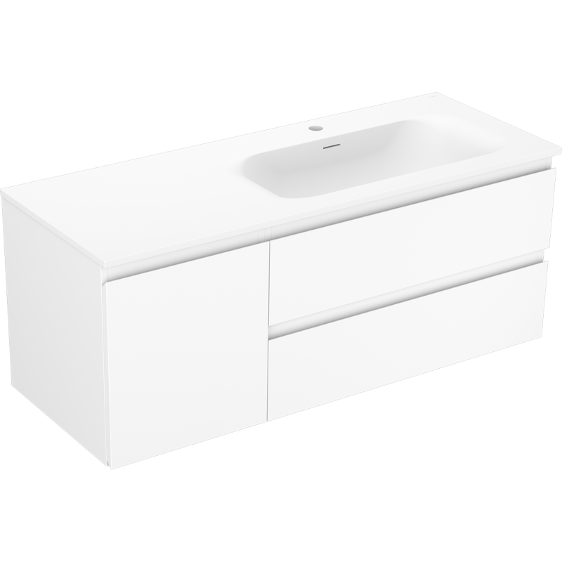 Mexen Orio Badezimmerschrank 120 cm mit Waschbecken Vela rechts, 2S, 1D, weiß matt - 91A13-12047-3-BBFFFF01-W23P01