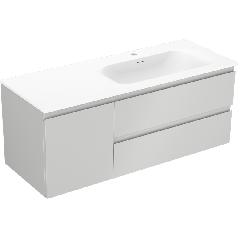 Mexen Orio Badezimmerschrank 120 cm mit Waschbecken Vela rechts, 2S, 1D, grau matt/weiß matt - 91A13-12047-3-BBFFF62-W23P01