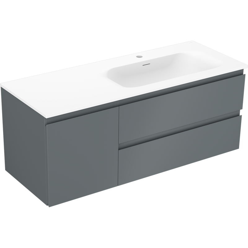 Mexen Orio Badezimmerschrank 120 cm mit Waschbecken Vela rechts, 2S, 1D, grafit matt/weiß matt - 91A13-12047-3-BBFFF66-W23P01