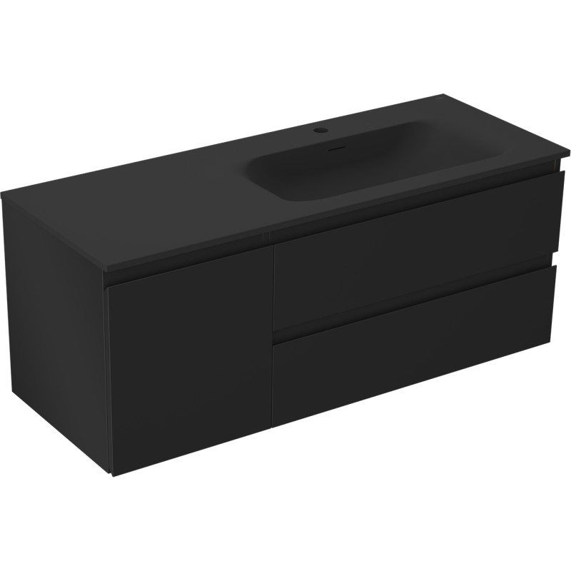 Mexen Orio Badezimmerschrank 120 cm mit Waschbecken Vela rechts, 2S, 1D, schwarz matt - 91A13-12047-3-BBFFF71-W23P71