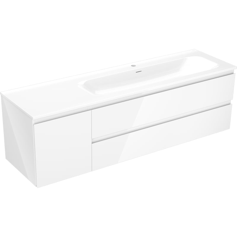 Mexen Orio Badezimmerschrank 160 cm mit Waschbecken Vela rechts, 2S, 1T, weiß glänzend - 91A13-16047-3-BBFFF00-W23P00