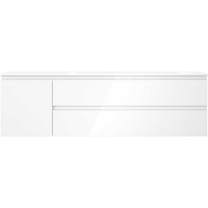 Mexen Orio Badezimmerschrank 160 cm mit Waschbecken Vela rechts, 2S, 1T, weiß glänzend - 91A13-16047-3-BBFFF00-W23P00