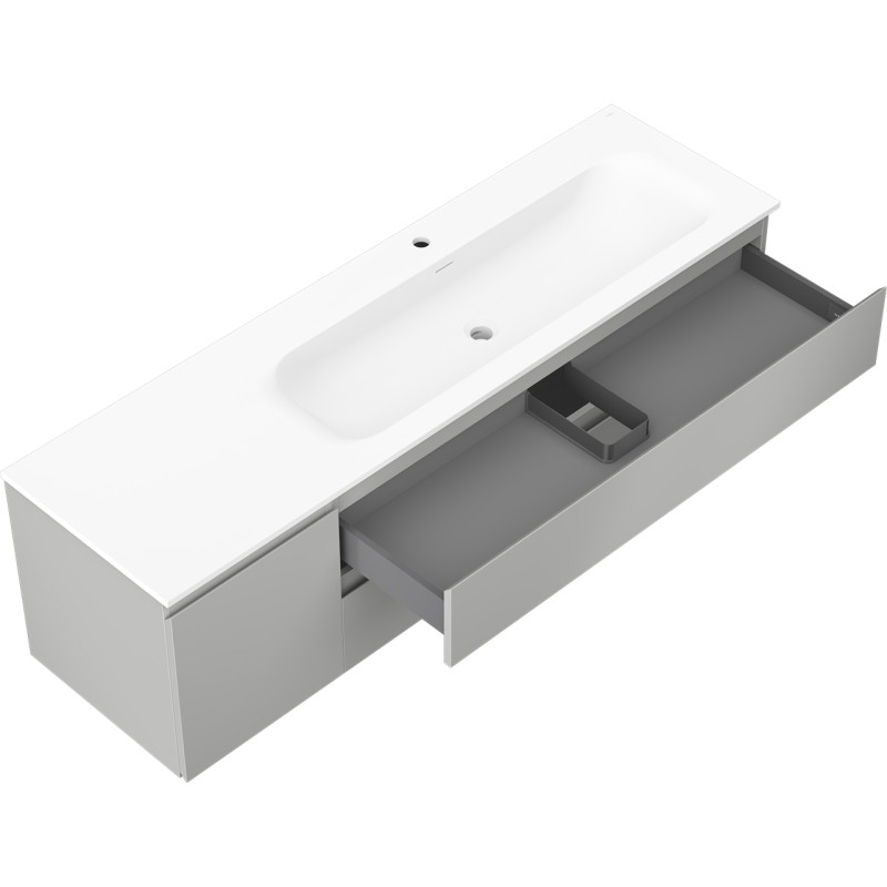 Mexen Orio Badezimmerschrank 160 cm mit Waschbecken Vela rechts, 2S, 1T, grau matt/weiß matt - 91A13-16047-3-BBFFF62-W23P01