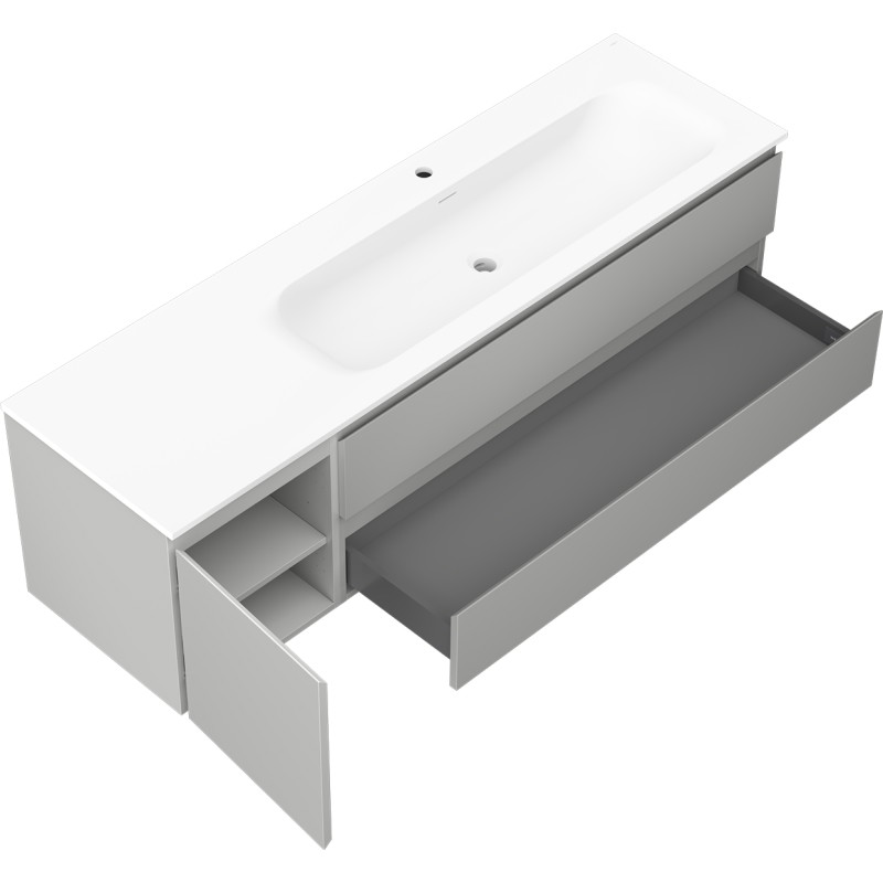 Mexen Orio Badezimmerschrank 160 cm mit Waschbecken Vela rechts, 2S, 1T, grau matt/weiß matt - 91A13-16047-3-BBFFF62-W23P01