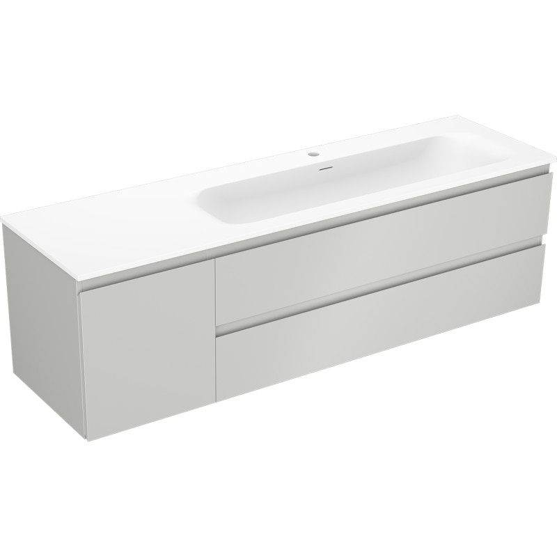 Mexen Orio Badezimmerschrank 160 cm mit Waschbecken Vela rechts, 2S, 1T, grau matt/weiß matt - 91A13-16047-3-BBFFF62-W23P01