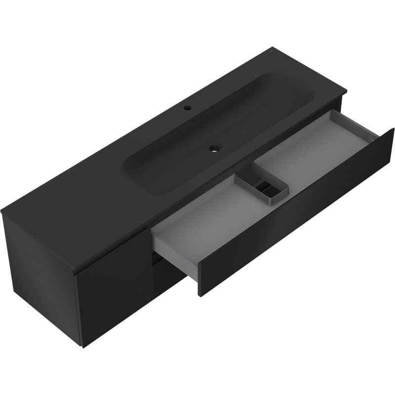 Mexen Orio Badezimmerunterschrank 160 cm mit Vela Waschbecken rechts, 2S, 1T, schwarz matt - 91A13-16047-3-BBFFF71-W23P71