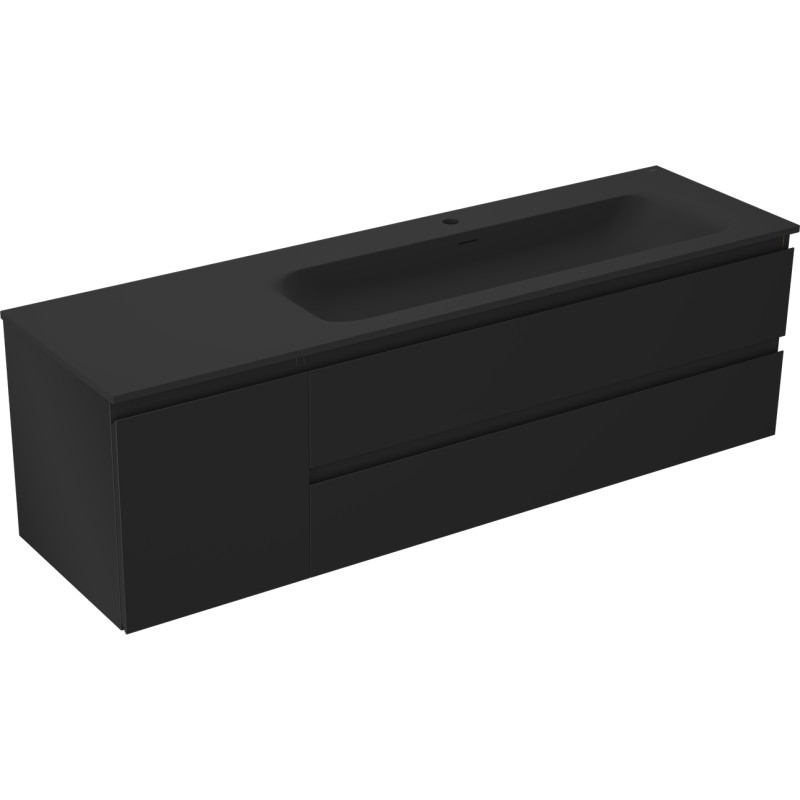 Mexen Orio Badezimmerunterschrank 160 cm mit Vela Waschbecken rechts, 2S, 1T, schwarz matt - 91A13-16047-3-BBFFF71-W23P71