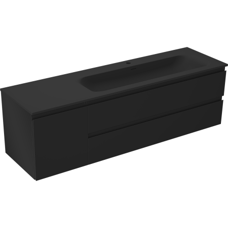 Mexen Orio Badezimmerschrank 160 cm mit Waschbecken Vela rechts, 2S, 1D, Schwarz Matt - 91A13-16047-3-BBFFF71-W23P71