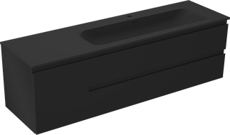 Mexen Orio Badezimmerschrank 160 cm mit Waschbecken Vela rechts, 2S, 1D, Schwarz Matt - 91A13-16047-3-BBFFF71-W23P71