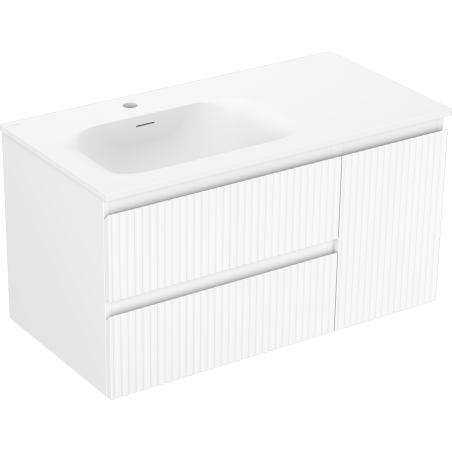 Mexen Rivel Badezimmerschrank 90 cm mit Waschbecken Vela links, 2S, 1D, gerillt, weiß matt - 91A23-09047-3-BBFFF01-W23L01