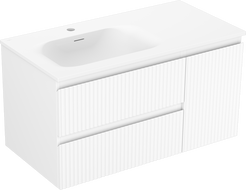 Mexen Rivel Badezimmerschrank 90 cm mit Waschbecken Vela links, 2S, 1D, gerillt, weiß matt - 91A23-09047-3-BBFFF01-W23L01