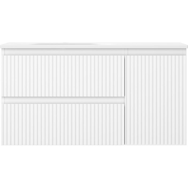 Mexen Rivel Badezimmerschrank 90 cm mit Waschbecken Vela links, 2S, 1D, geriffelt, weiß matt - 91A23-09047-3-BBFFF01-W23L01