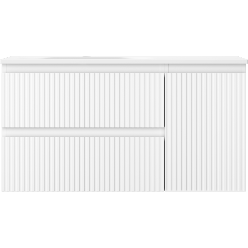 Mexen Rivel Badezimmerschrank 90 cm mit Waschbecken Vela links, 2S, 1D, gerillt, weiß matt - 91A23-09047-3-BBFFF01-W23L01