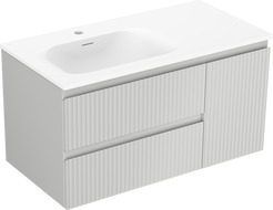 Mexen Rivel Badezimmerschrank 90 cm mit Waschbecken Vela links, 2S, 1T, gerillt, grau matt/weiß matt