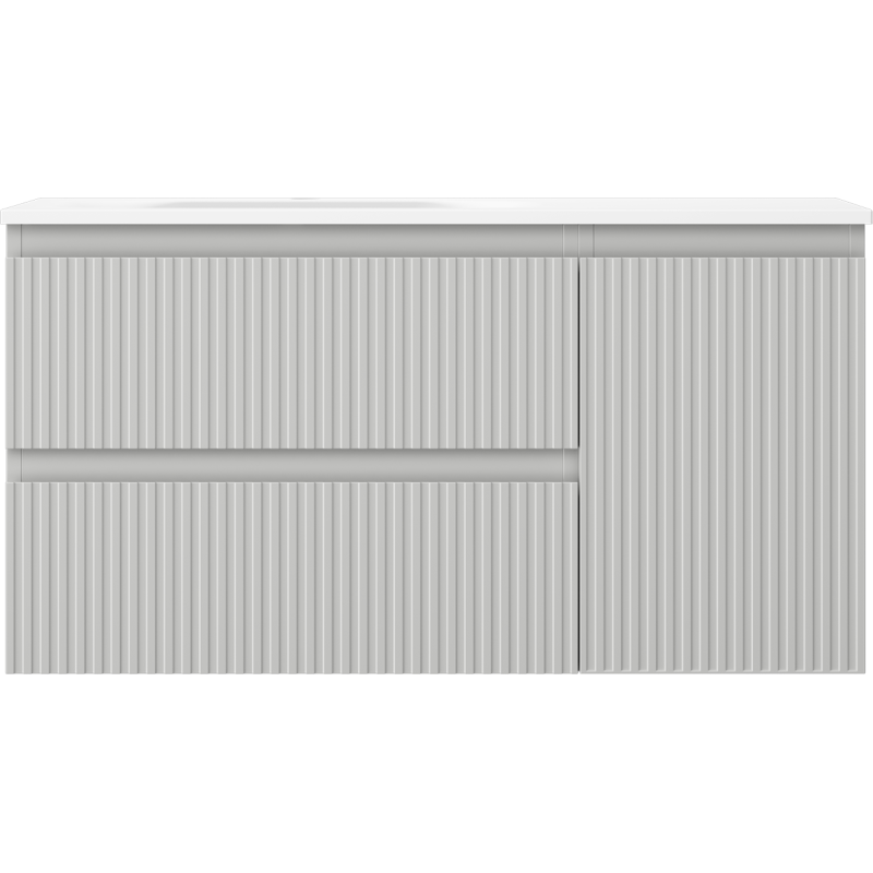 Mexen Rivel Badezimmerschrank 90 cm mit Waschbecken Vela links, 2S, 1T, gerillt, grau matt/weiß matt