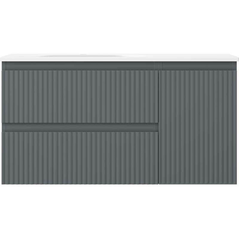 Mexen Rivel Badezimmerschrank 90 cm mit Waschbecken Vela links, 2S, 1D, geriffelt, Graphit matt/weiß matt