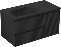 Mexen Rivel Badezimmerschrank 90 cm mit Waschtisch Vela links, 2S, 1D, geriffelt, schwarz matt - 91A23-09047-3-BBFFF71-W23L71