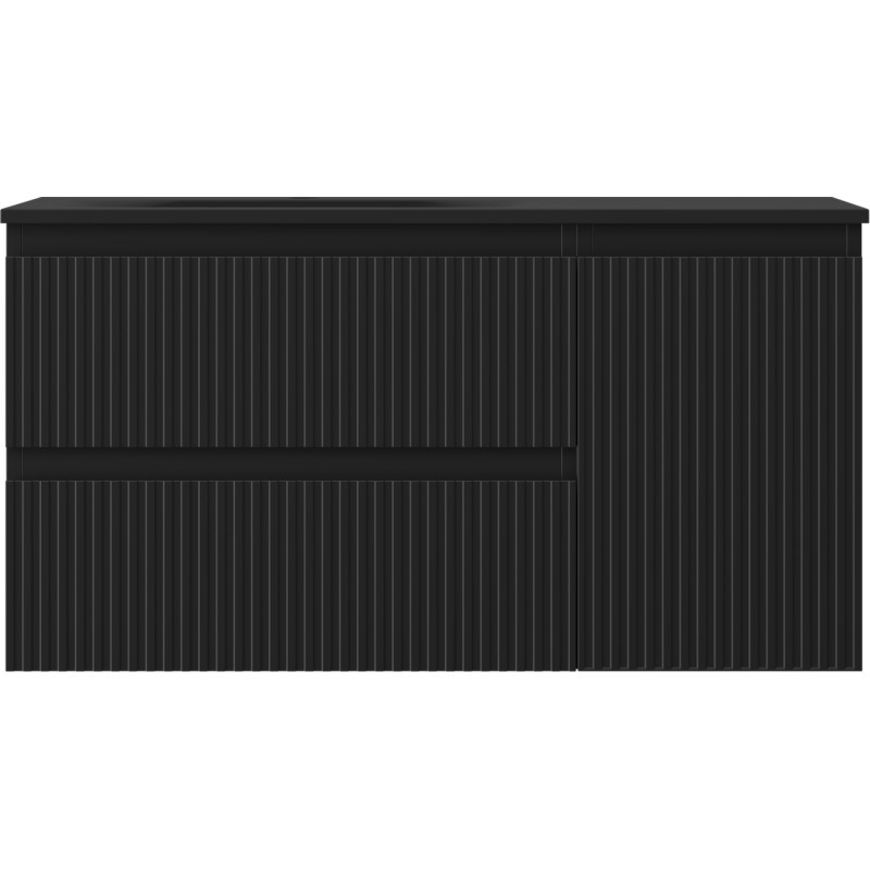 Mexen Rivel Badezimmerschrank 90 cm mit Waschtisch Vela links, 2S, 1D, geriffelt, schwarz matt - 91A23-09047-3-BBFFF71-W23L71