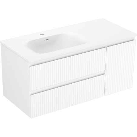 Mexen Rivel Badezimmerschrank 100 cm mit Waschtisch Vela links, 2S, 1D, geriffelt, weiß matt - 91A23-10047-3-BBFFF01-W23L01