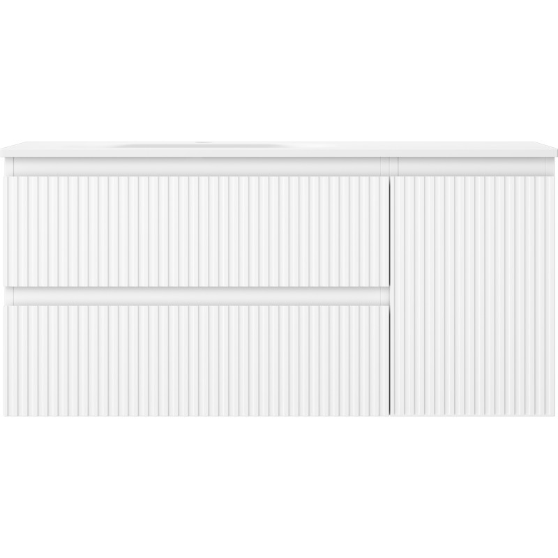 Mexen Rivel 100 cm Badezimmer-Unterschrank mit Vela-Waschbecken links, 2S, 1T, geriffelt, weiß matt