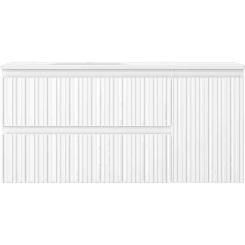 Mexen Rivel Badezimmerschrank 100 cm mit Waschtisch Vela links, 2S, 1D, geriffelt, weiß matt - 91A23-10047-3-BBFFF01-W23L01