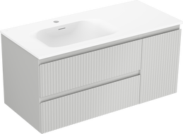 Mexen Rivel Badezimmerschrank 100 cm mit Waschbecken Vela links, 2S, 1D, geriffelt, grau matt/weiß matt