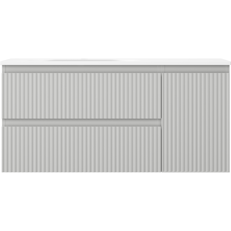 Mexen Rivel Badezimmerschrank 100 cm mit Waschbecken Vela links, 2S, 1D, geriffelt, grau matt/weiß matt