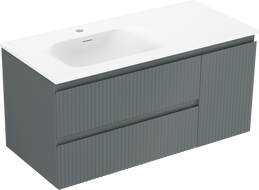 Mexen Rivel Badezimmerschrank 100 cm mit Waschbecken Vela links, 2S, 1D, geriffelt, grafit/weiß matt