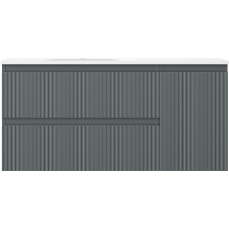 Mexen Rivel Badezimmerschrank 100 cm mit Waschbecken Vela links, 2S, 1D, geriffelt, grafit/weiß matt